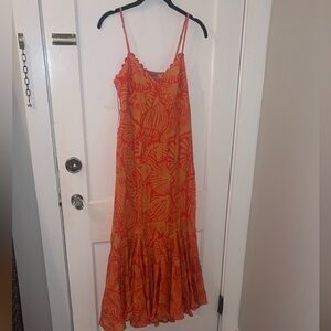 Orange and Red Patterned Maxi Dress